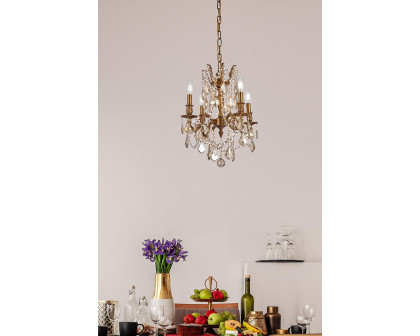 Elegant Chateau Design 4-Light 21'' Mini Chandelier - French Gold/Golden Teak (9204D17FG-GT-RC)