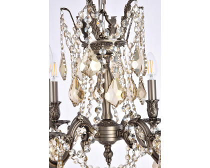 Elegant Chateau Design 4-Light 21'' Mini Chandelier - Pewter/Golden Teak (9204D17PW-GT-RC)