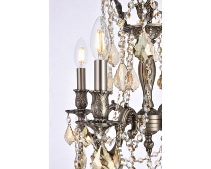 Elegant Chateau Design 4-Light 21'' Mini Chandelier - Pewter/Golden Teak (9204D17PW-GT-RC)