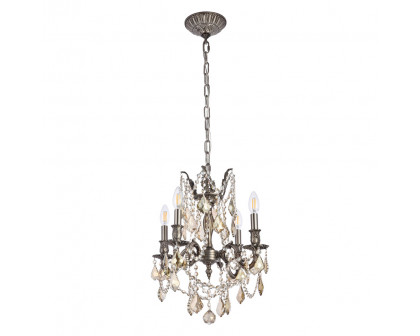 Elegant Chateau Design 4-Light 21'' Mini Chandelier - Pewter/Golden Teak (9204D17PW-GT-RC)