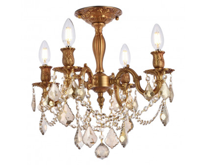 Elegant Chateau Design 4-Light 19'' Ceiling Mount - French Gold/Golden Teak (9204F17FG-GT-RC)