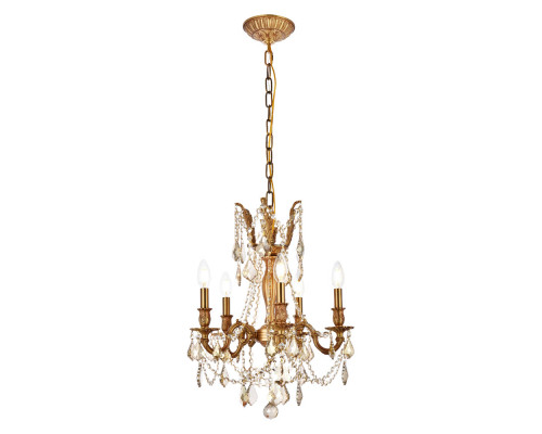 Elegant Chateau Design 5-Light 19'' Mini Chandelier - French Gold/Golden Teak (9205D18FG-GT-RC)