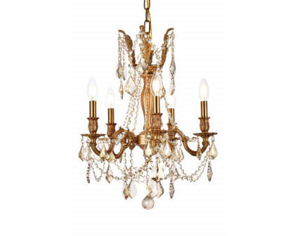 Elegant Chateau Design 5-Light 19'' Mini Chandelier - French Gold/Golden Teak (9205D18FG-GT-RC)