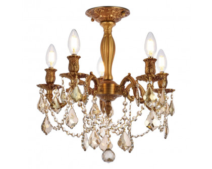 Elegant Chateau Design 5-Light 18'' Ceiling Mount - French Gold/Golden Teak (9205F18FG-GT-RC)