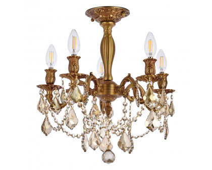 Elegant Chateau Design 5-Light 18'' Ceiling Mount - French Gold/Golden Teak (9205F18FG-GT-RC)