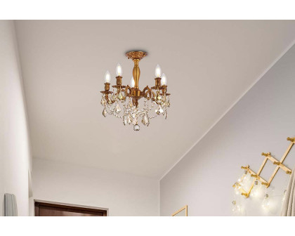 Elegant Chateau Design 5-Light 18'' Ceiling Mount - French Gold/Golden Teak (9205F18FG-GT-RC)