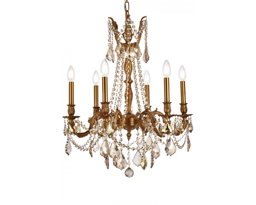 Elegant Chateau Design 6-Light 26'' Chandelier - French Gold/Golden Teak (9206D23FG-GT-RC)