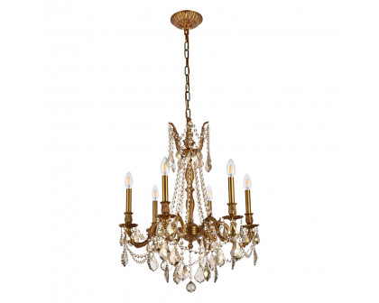 Elegant Chateau Design 6-Light 26'' Chandelier - French Gold/Golden Teak (9206D23FG-GT-RC)