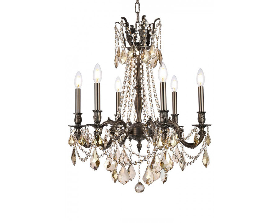 Elegant Chateau Design 6-Light 26'' Chandelier - Pewter/Golden Teak (9206D23PW-GT-RC)