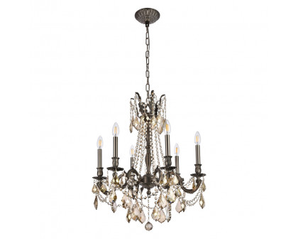 Elegant Chateau Design 6-Light 26'' Chandelier - Pewter/Golden Teak (9206D23PW-GT-RC)