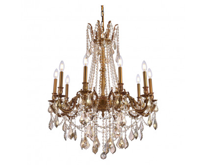 Elegant Chateau Design 10-Light 31'' Chandelier - French Gold/Golden Teak (9210D28FG-GT-RC)