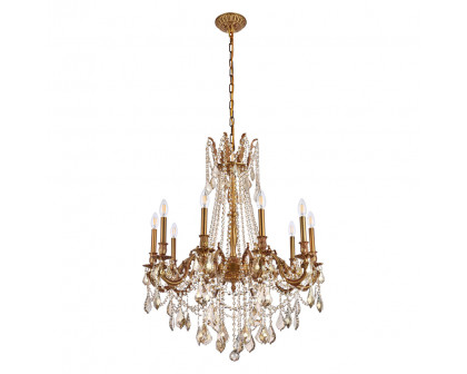 Elegant Chateau Design 10-Light 31'' Chandelier - French Gold/Golden Teak (9210D28FG-GT-RC)