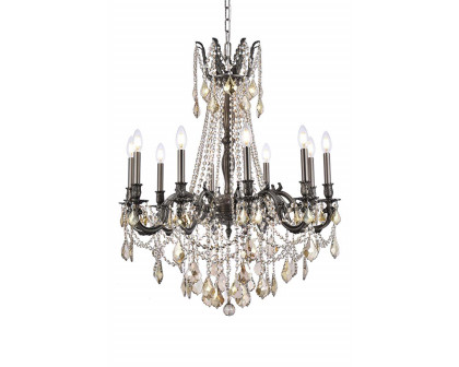 Elegant Chateau Design 10-Light 31'' Chandelier - Pewter/Golden Teak (9210D28PW-GT-RC)