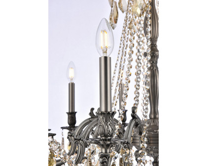 Elegant Chateau Design 10-Light 31'' Chandelier - Pewter/Golden Teak (9210D28PW-GT-RC)