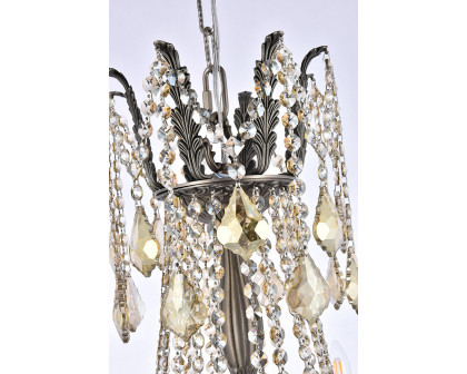 Elegant Chateau Design 10-Light 31'' Chandelier - Pewter/Golden Teak (9210D28PW-GT-RC)