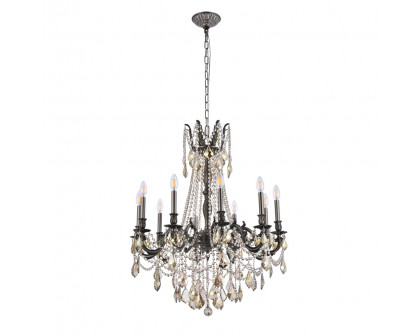 Elegant Chateau Design 10-Light 31'' Chandelier - Pewter/Golden Teak (9210D28PW-GT-RC)