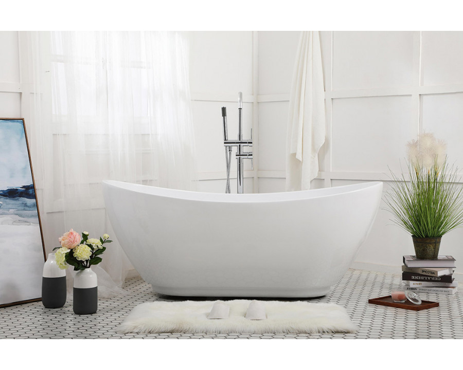 Elegant Soaking Double Slipper Bathtub - White, D 62" (BT10362GW)