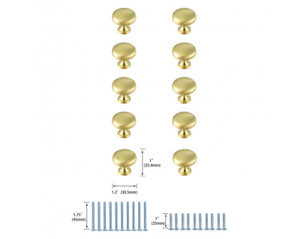 Elegant Cadon Cabinet Knob, Set of 10 - Brushed Gold (KB2002-GD-10PK)