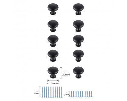 Elegant Cadon Cabinet Knob, Set of 10 - Matte Black (KB2002-MB-10PK)