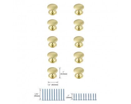 Elegant Cadon Cabinet Knob, Set of 10 - Brushed Gold (KB2004-GD-10PK)