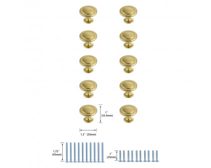 Elegant Cadon Cabinet Knob, Set of 10 - Brushed Gold (KB2005-GD-10PK)