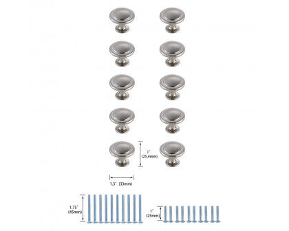 Elegant Cadon Cabinet Knob, Set of 10 - Brushed Nickel (KB2005-NK-10PK)