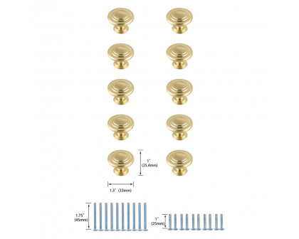 Elegant Cadon Cabinet Knob, Set of 10 - Brushed Gold (KB2006-GD-10PK)