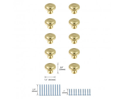 Elegant Cadon Cabinet Knob, Set of 10 - Brushed Gold (KB2007-GD-10PK)