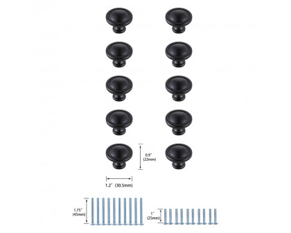 Elegant Cadon Cabinet Knob, Set of 10 - Matte Black (KB2007-MB-10PK)