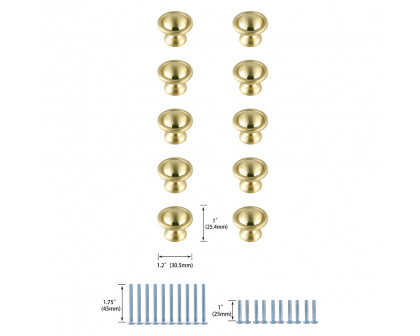 Elegant Cadon Cabinet Knob, Set of 10 - Brushed Gold (KB2008-GD-10PK)