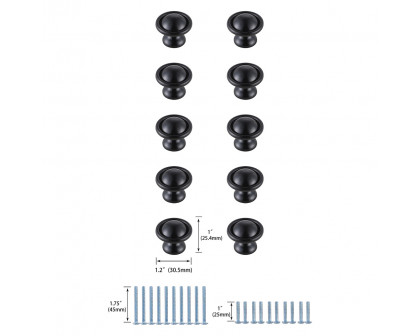 Elegant Cadon Cabinet Knob, Set of 10 - Matte Black (KB2008-MB-10PK)