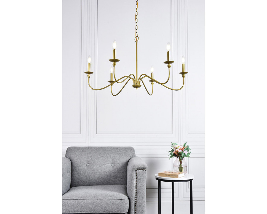 Elegant Rohan 6-Light Chandelier - Brass, L 36" (LD5006D36BR)