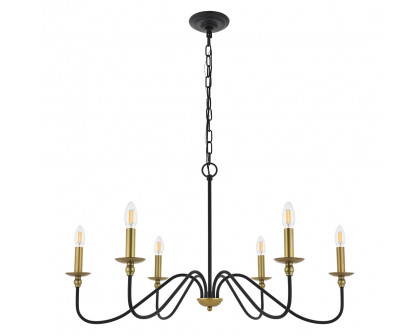 Elegant Rohan 6-Light Chandelier - Brass/Black, L 36" (LD5006D36BRB)