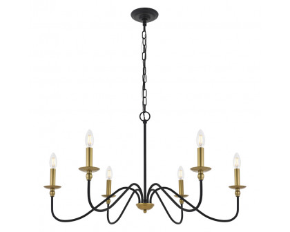 Elegant Rohan 6-Light Chandelier - Brass/Black, L 36" (LD5006D36BRB)