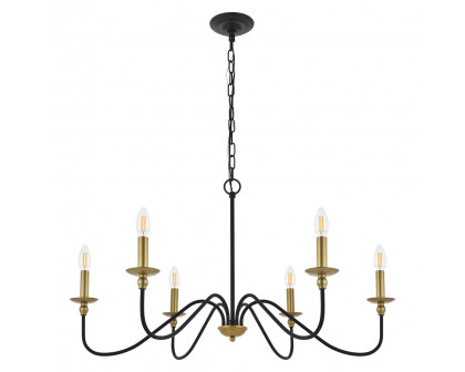 Elegant Rohan 6-Light Chandelier - Brass/Black, L 36" (LD5006D36BRB)