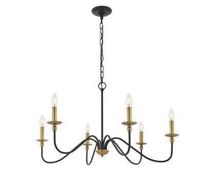 Elegant Rohan 6-Light Chandelier - Brass/Black, L 36" (LD5006D36BRB)