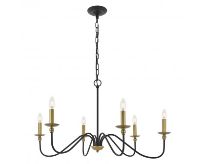 Elegant Rohan 6-Light Chandelier - Brass/Black, L 36" (LD5006D36BRB)