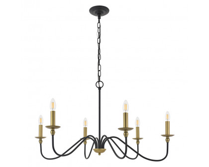 Elegant Rohan 6-Light Chandelier - Brass/Black, L 36" (LD5006D36BRB)