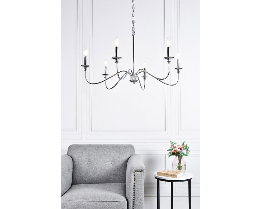 Elegant Rohan 6-Light Chandelier - Polished Nickel, L 36" (LD5006D36PN)