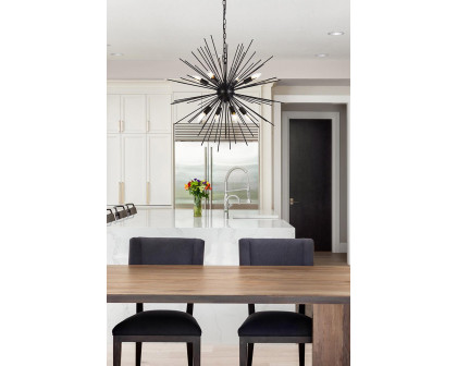 Elegant Timber 8 Light Pendant - Black, L 30" (LD5051D30BK)