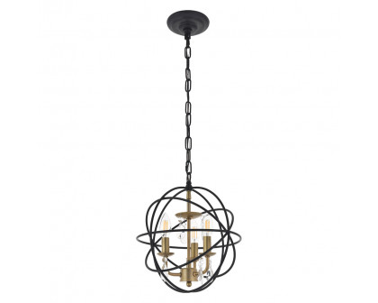 Elegant Wallace 3 Light Pendant - Brass/Black, L 12" (LD5055D12BRB)