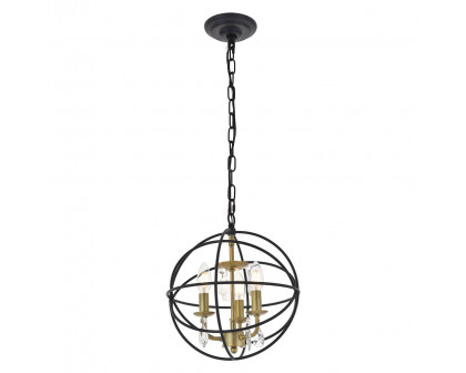 Elegant Wallace 3 Light Pendant - Brass/Black, L 12" (LD5055D12BRB)