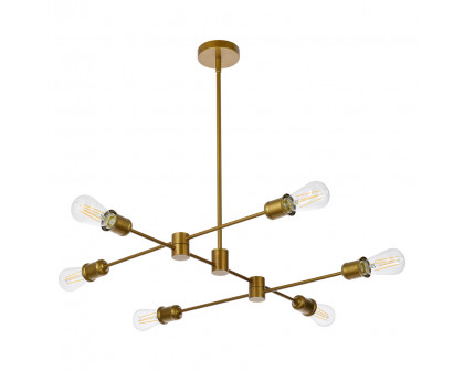 Elegant Xavier 6 Lights Pendant - Brass, L 31" (LD7051D31BR)