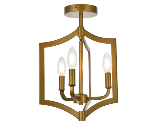 Elegant Kiera 3 Lights Flush Mount - Brass, L 12" (LD7067F12BR)