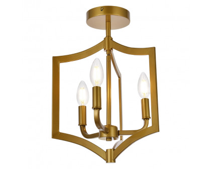 Elegant Kiera 3 Lights Flush Mount - Brass, L 12" (LD7067F12BR)