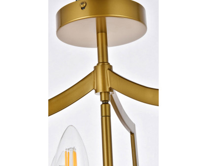 Elegant Kiera 3 Lights Flush Mount - Brass, L 12" (LD7067F12BR)