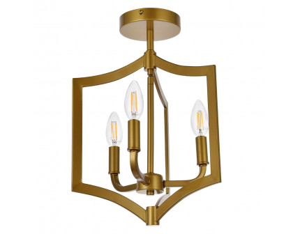 Elegant Kiera 3 Lights Flush Mount - Brass, L 12" (LD7067F12BR)