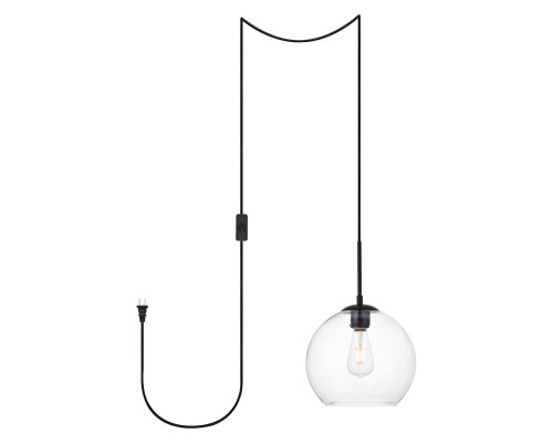 Elegant Baxter 1 Light Plug-In Pendant - Black, L 10" (LDPG2212BK)