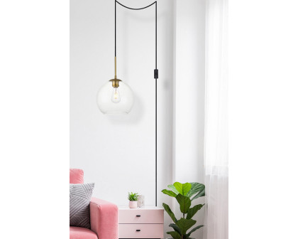 Elegant Baxter 1 Light Plug-In Pendant - Brass, L 10" (LDPG2212BR)