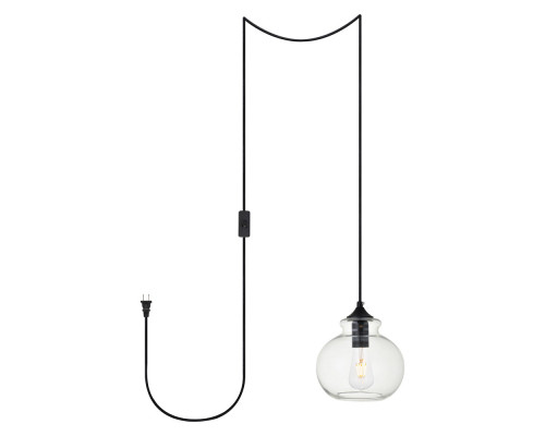 Elegant Destry 1 Light Plug-In Pendant - Black, L 8" (LDPG2245BK)